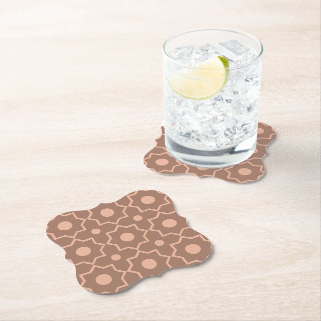 Modern Mocha Mousse Dusty Pink Geometric Shape  Paper Coaster (Insitu)