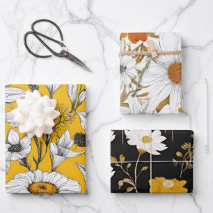 Modern Mod Boho Daisy Wildflower Floral Wrapping Paper Sheet