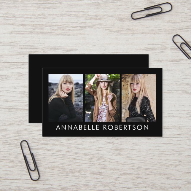 Modern Model and Actor 3 Photos Pro Business Card (Front/Back In Situ)