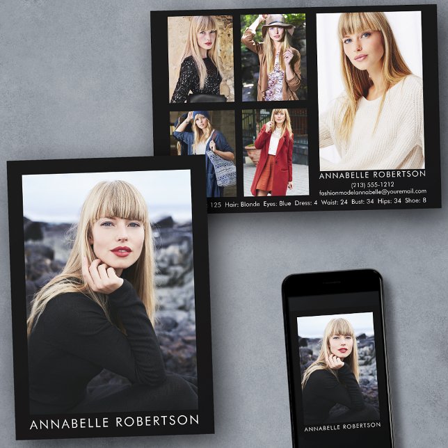 Modern Model and Actor 6 Photos Comp Card (Customize to change background color, text size or text style. Available for prints and download.)