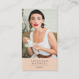 Modern Model Professional Photo Peach Pink Business Card