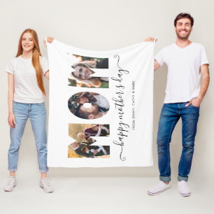Modern MOM 3 Photo Collage Happy Mother's Day Fleece Blanket