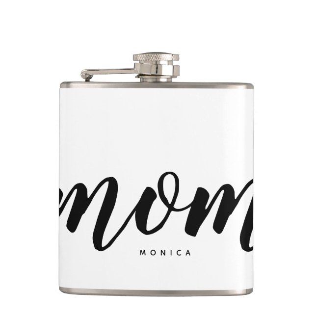 Modern Mom Black and White Personalized Hip Flask (Front)
