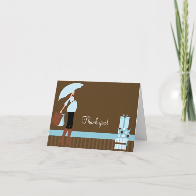 Modern Mom Blue / Brown Folded Thank you notes (Front)