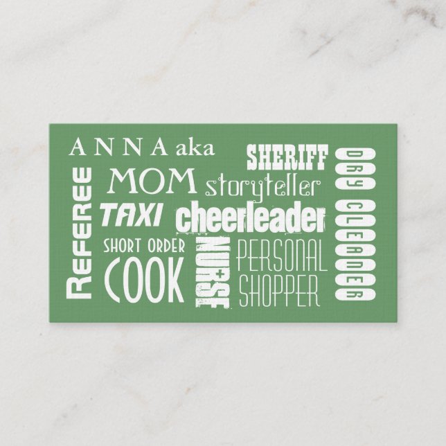 Modern Mom calling card green (Front)
