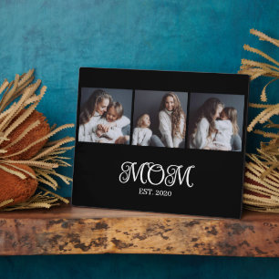 Modern Mom Established Script Black 3 Photo Plaque