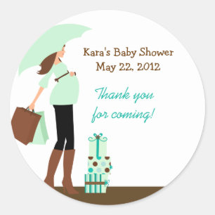 Modern Mom (Green) Baby Shower Favour Sticker
