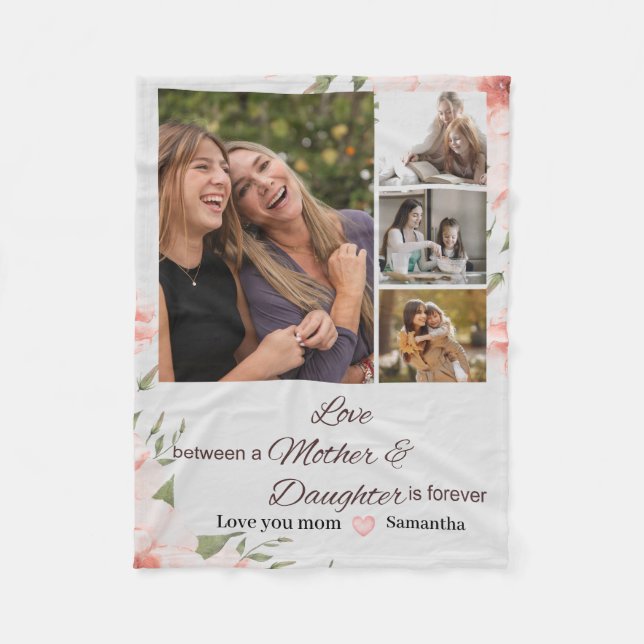 Modern Mom Mother Daughter Quotes 4 Photo Collage  Fleece Blanket (Front)