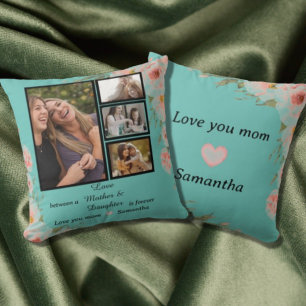Modern Mom Mother Daughter Quotes 4 Photo Collage Throw Pillow