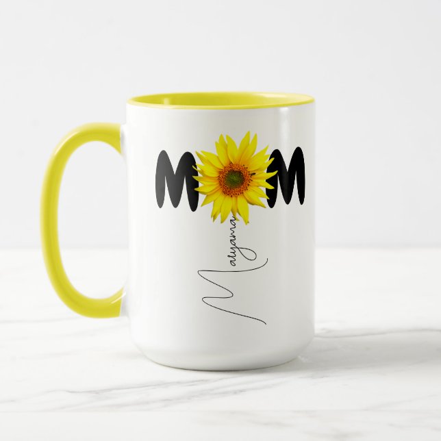 Modern Mom Name | Sunflower Mug | Monogram Mug (Left)