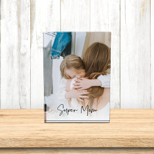Modern Mom Photo & Super Mom Text   Gift For Mom Block