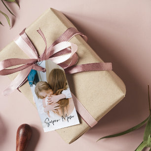 Modern Mom Photo & Super Mom Text   Gift For Mom Tags