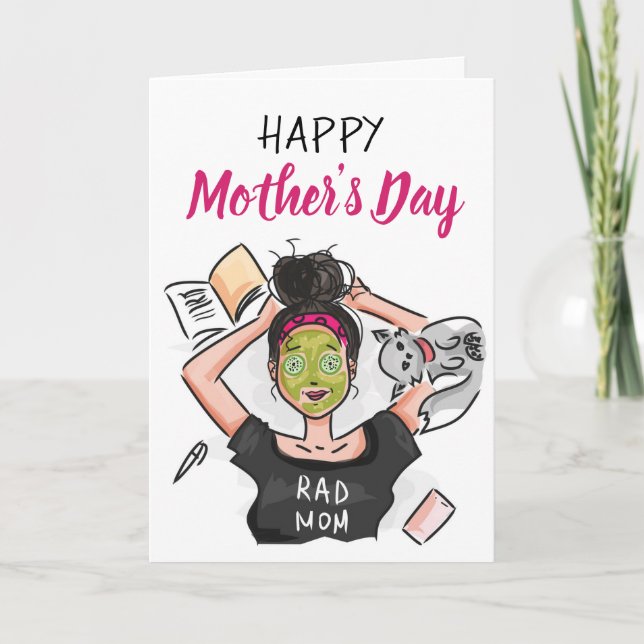 Modern Mom Relaxing on Mother's Day Card (Front)