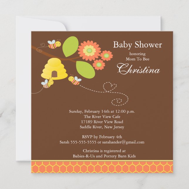 Modern Mom to Bee Baby Shower Invitation (Front)