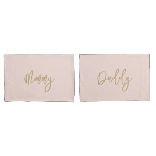 Modern Mommy Daddy Gold Personalized Monogram Name Pillowcase
