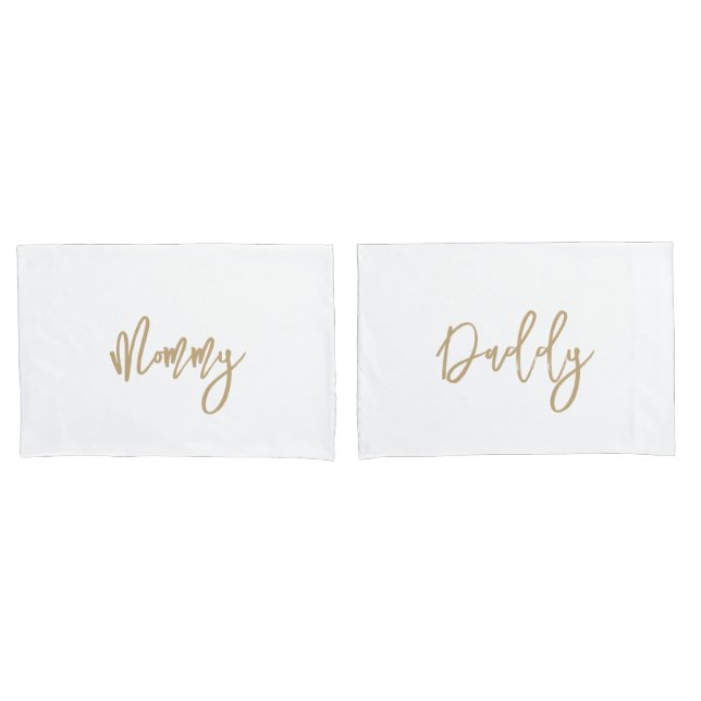 Modern Mommy Daddy Gold Personalized Monogram Name Pillowcase (Front-Set)