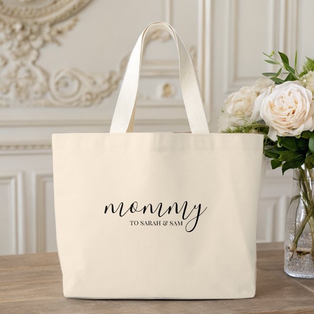 Modern Mommy Kids Names Mother's Day  Large Tote Bag (Creator Uploaded)