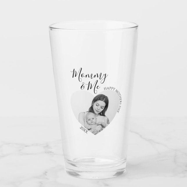 Modern Mommy & Me | Heart Photo Glass (Front)