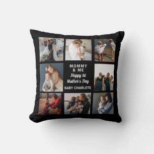 Modern 'Mommy & Me' Photo Collage 1st Mother's Throw Pillow