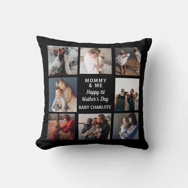 Modern 'Mommy & Me' Photo Collage 1st Mother's  Throw Pillow (Front)