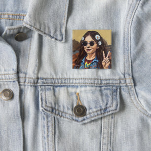 Modern Mona Lisa Painting - da Vinci Inspired Art 2 Inch Square Button