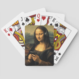 Modern Mona Lisa with Smartphone Playing Cards