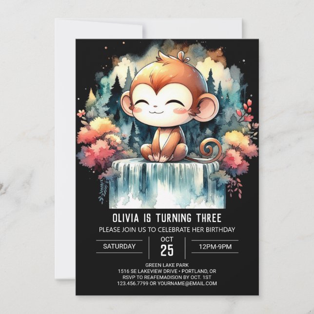 Modern Monkey Birthday Invitation (Front)