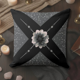 Modern Monochromatic Dahlia Floral Geometric Throw Pillow