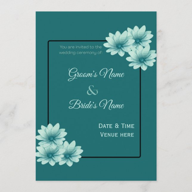 Modern Monochromatic Floral Wedding Magnet Invite (Front)