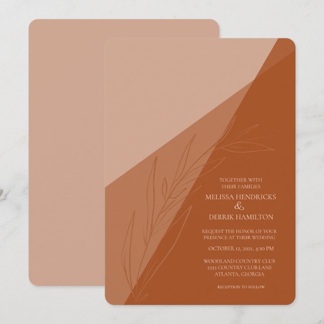 Modern Monochromatic Terra Cotta Wedding Invitation (Front/Back)