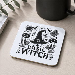 Modern Monochrome Basic Witch Halloween Coaster