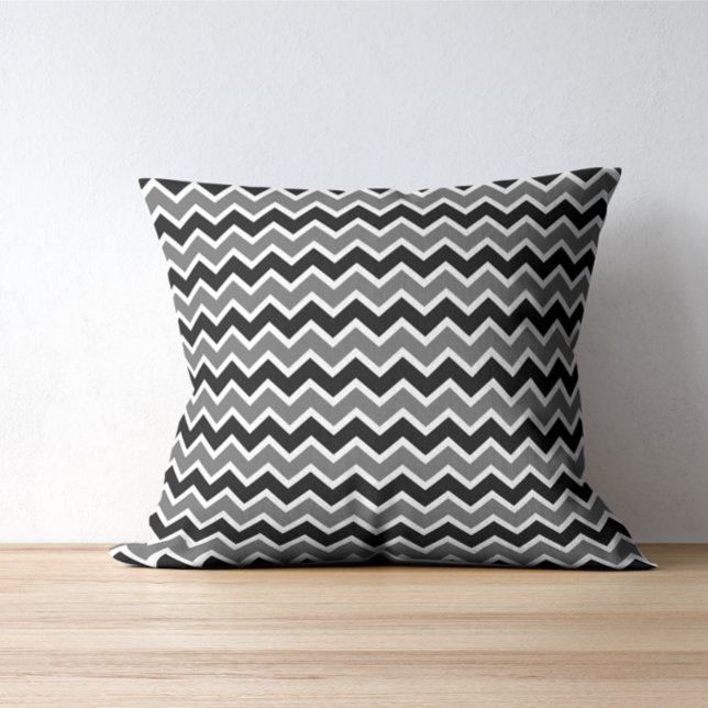 Modern Monochrome Black Gray Chevron Pattern Throw Pillow (Creator Uploaded)