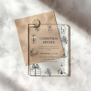 Modern Monochrome Christmas Dinner Acrylic Invitations