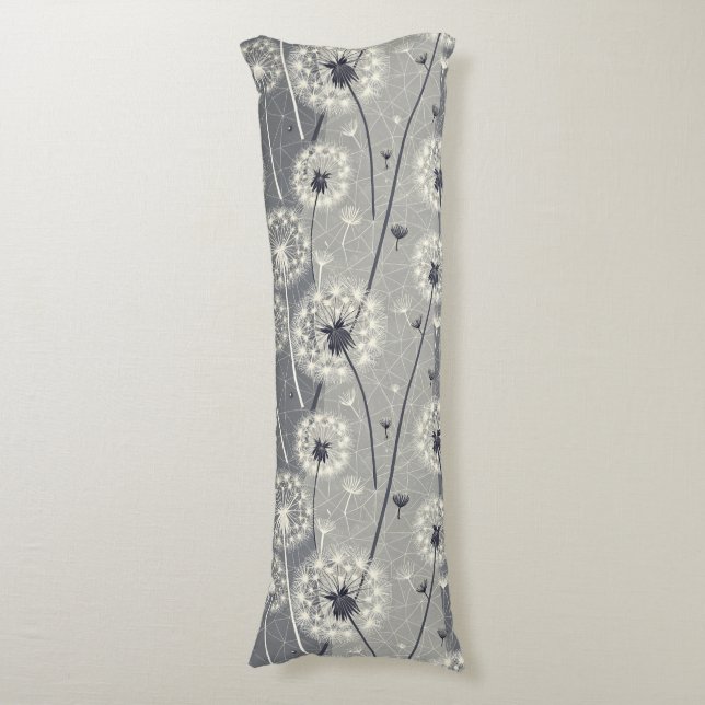 Modern Monochrome Dandelion Body Pillow (Front Vertical)