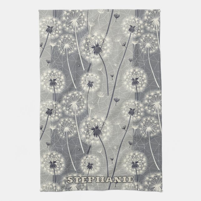 Modern Monochrome Dandelion Kitchen Towel (Vertical)