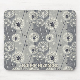 Modern Monochrome Dandelion Mouse Pad