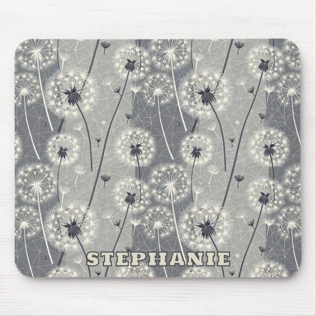 Modern Monochrome Dandelion Mouse Pad (Front)