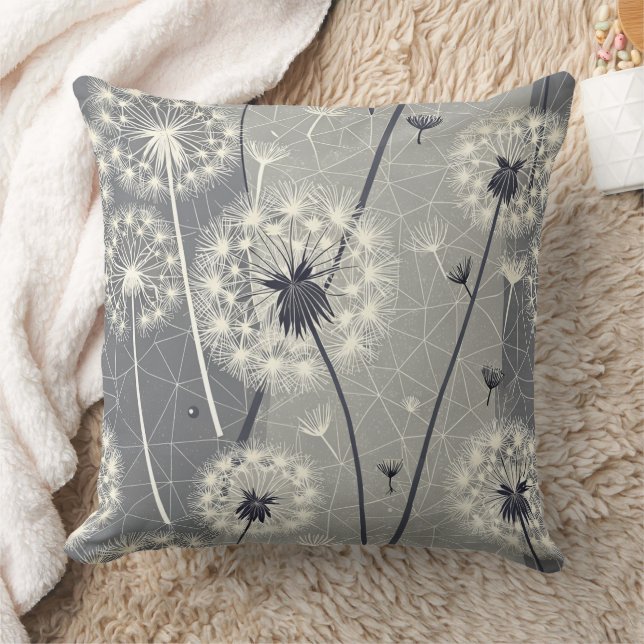 Modern Monochrome Dandelion Throw Pillow (Blanket)