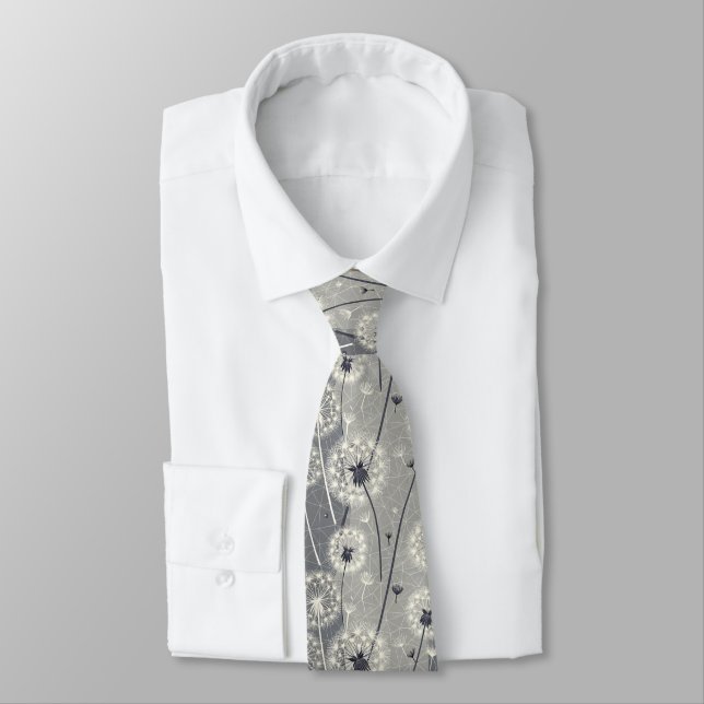 Modern Monochrome Dandelion Tie (Tied)