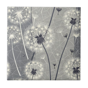 Modern Monochrome Dandelion Tile