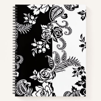 Modern Monochrome Floral Pattern Notebook