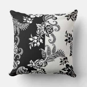 Modern Monochrome Floral Pattern Throw Pillow