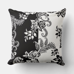 Modern Monochrome Floral Pattern Throw Pillow