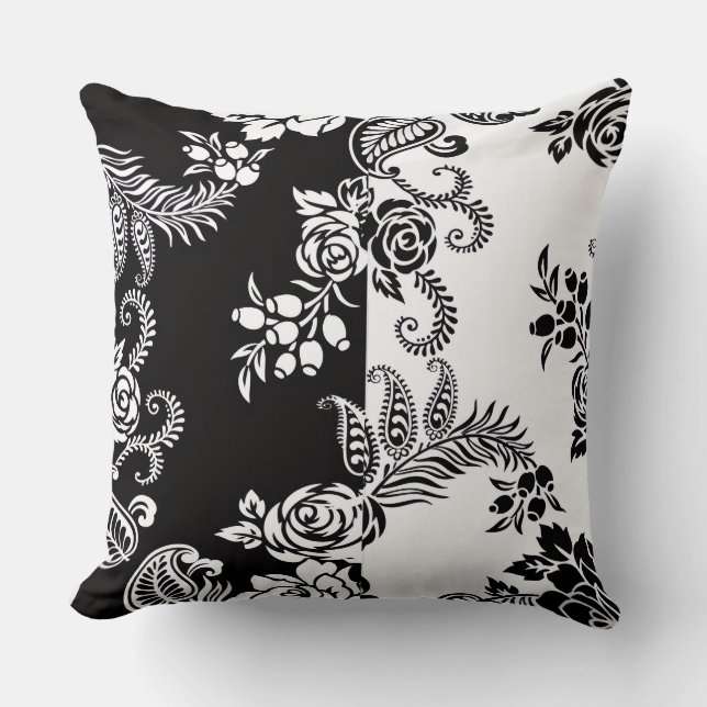Modern Monochrome Floral Pattern Throw Pillow  (Front)