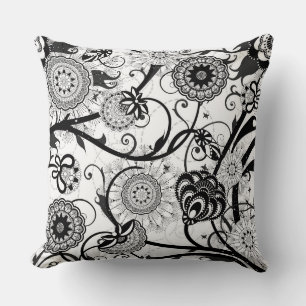 Modern Monochrome Floral Throw Pillow