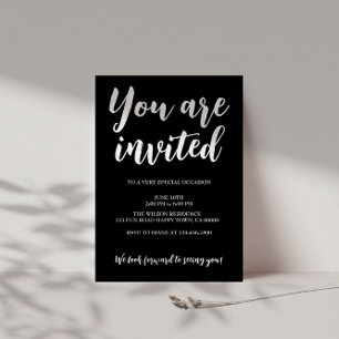 Modern Monochrome General Party White Text Invitation