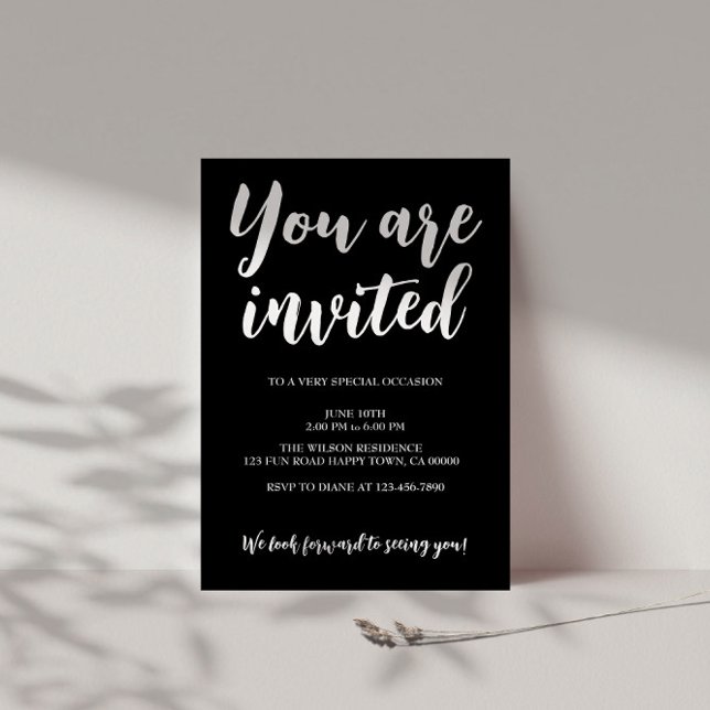Modern Monochrome General Party White Text Invitation (Creator Uploaded)