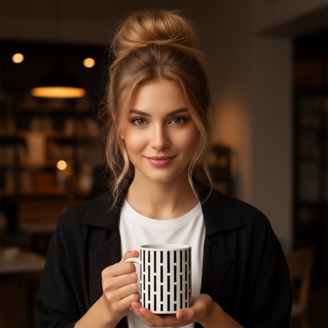 Modern Monochrome Matrix Black & White Stripped  Mug (Creator Uploaded)