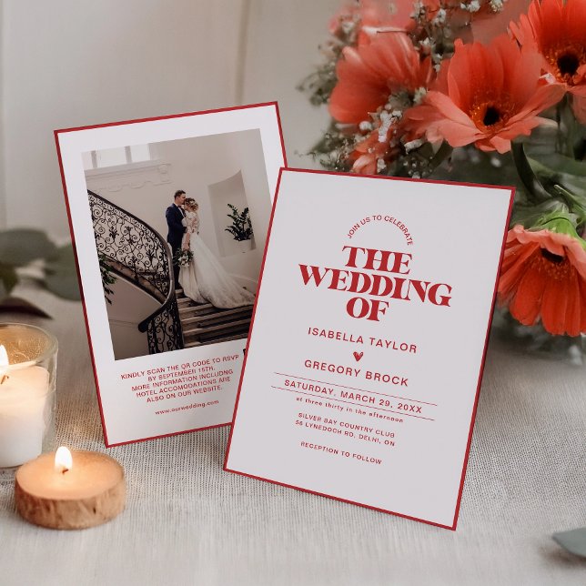 Modern Monochrome Photo with QR Code Wedding Invitation (Creator Uploaded)