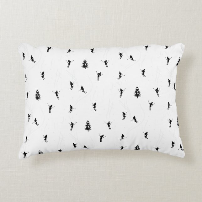 Modern Monochrome Skiers Skiing Illustration     Accent Pillow (Front)